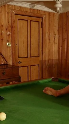 Lesbian Billiard Game: Slave Mila Spreads Her Pussy for Impact Punishment by Mistress Roxy