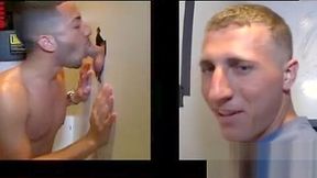 Amateur gay dudes gives a straight guy in a gloryhole