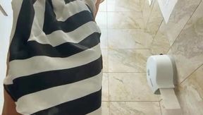 Mature MILF with Big Ass and Big Tits Masturbates in Public Toilet Until Orgasm