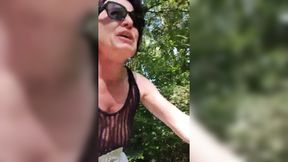Julie shows vagina while riding a bike
