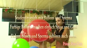 Horny couple enjoys horny sex in a balloon-filled room