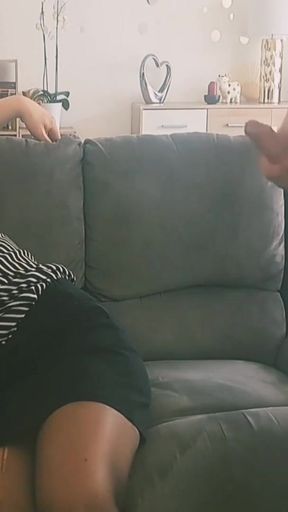 Powerful moment from "Mature milf sucks two fans big cock until she gets cum on her face"