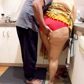 Indian Couple Romance in the Kitchen - Saree Sex - Saree lifted up, Ass Spanked Boobs Press