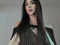 Russian brunette busty camgirl masturbating on webcam