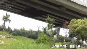Deviant Japanese girls sneakily pee outdoors when they can't hold it