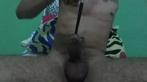 Sounding My Colombian Cock with a Brush