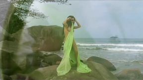 Two slutty Latina sluts share a big-cocked dude on the beach