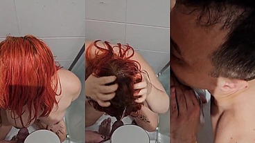 Washing cum out hair with piss & having a lil play