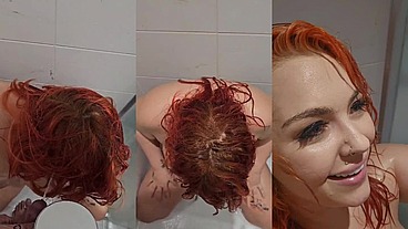 Washing cum out hair with piss & having a lil play