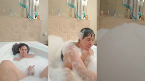 enjoying a super mega bubble bath