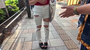 Mina Kitano's tight white jeans tease as she gets wild in the dressing room