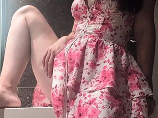 Small White Cutie Screws Her Sex toy on Bath Counter