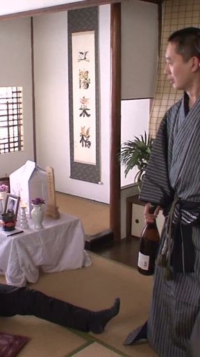 Japanese mature wife thinks of husband, but fucks 2 other guys   Clip 1