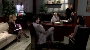 intense board meeting leads to a wild table top gang bang with audrey bitoni and frends!