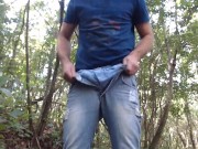 sexy uncut guy pissing in nature (woods, forest, outdoors)