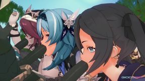 Tied Up Lawrence Watches as Mona, Eula & Rosaria gets Fucked by Hilichurls [Giddora]