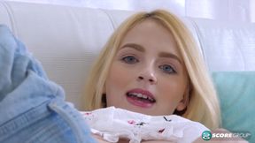 Skinny Blonde Kate Bloom Sniffs Her Panties and Strokes Her