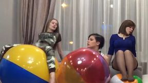 Nastya Alia and Elena mouth inflating beach balls