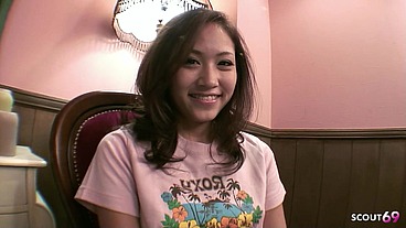 Asian Teen watch Masturbate and talk to First Time Blowjob and Cum Swallow