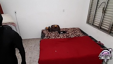 Behind the scenes with a group of shemales trampling and cumming on a masked dude
