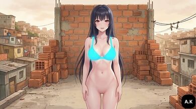 Anime Girl Gets Fucked Hard on Concrete Rooftop in Favela