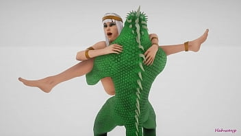 Reptile with two cocks breeds with an Egyptian priestess of love | Furry monster | 3D porn wild life