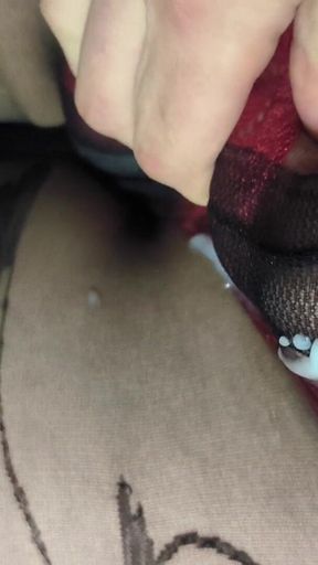 Juicy Cumshot Through Patterned Floral Pantyhose