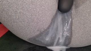 Vibrator orgasm in leggings after HUGE creampie