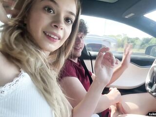 Sexy Small Blond Stepsis Screws Insane In Self Driving Car - Molly Little - Luke Cooper
