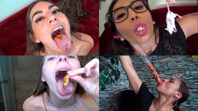 Hot, hungry women devouring living creatures