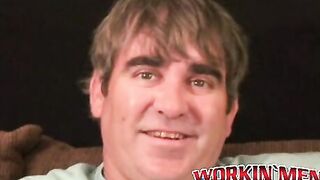 Older stud jerks himself off to orgasm after an interview