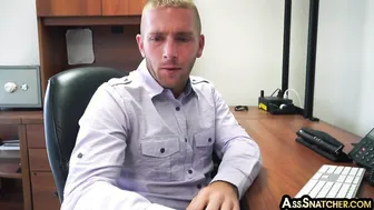 Hairy boss fucks employee bareback in office POV