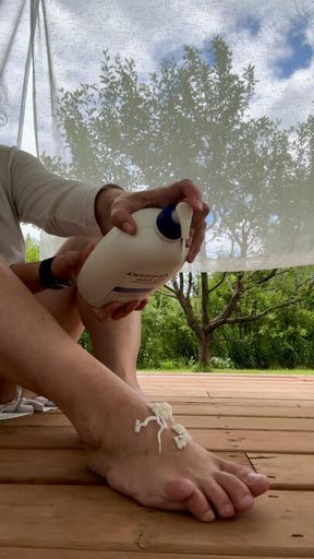 Lotioning my feet, toes and legs