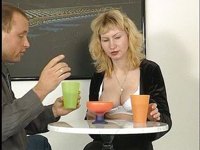 Blonde milf touches a small dick while naked