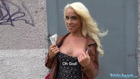 Public Agent Tattooed busty German blonde MILF fucked hard against a tree