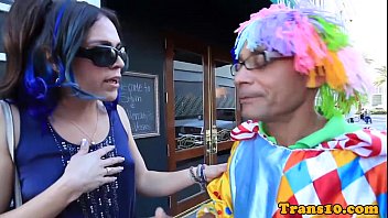 Purplehaired tranny riding on clowns dong