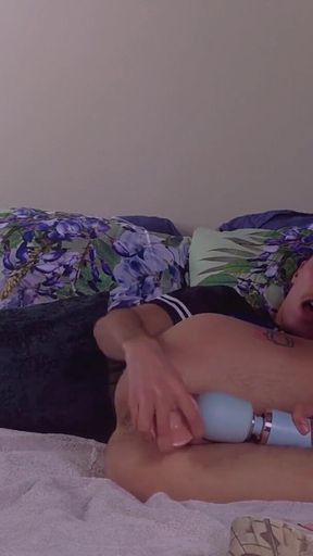 Ftm Wearing Sneakers Fucks His Pussy with 8 Inch Dildo