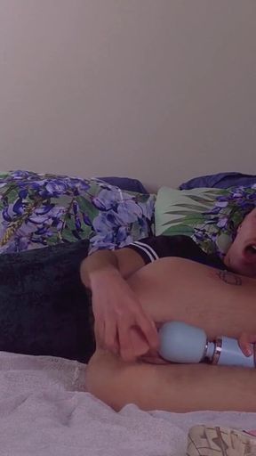 Ftm Wearing Sneakers Fucks His Pussy with 8 Inch Dildo