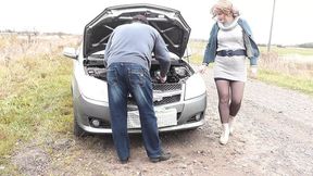 Naughty MILF gets fucked in doggy style on car hood by random passerby