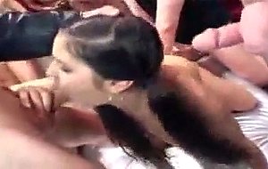 Naughty Vicci fills her mouth with gooey cum