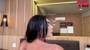 Kelly Melo Sitting and Enjoying a Hard Dick