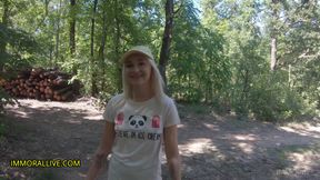 Stepfather &amp; stepson tag team girl lost in woods! Marilyn Sugar squirting rimming two creampies part 1 of 2