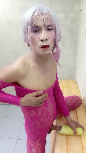 Transgender Oanh Le Wearing Sexy Clothes Porn Playing with Artificial Cans