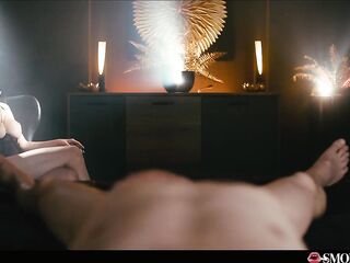 French Brunette hair with Giant Fake Titties Masturbates During the time that Smokin' Cigarette and Talking Ribald