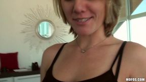 Short haired blond head Sierra Day desires to give a stout blowjob