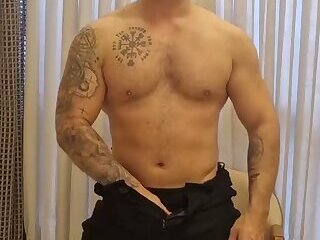 Brazilian Fireman with Muscular Style - Gay Striptease - Masturbation and Cumming in Underwear