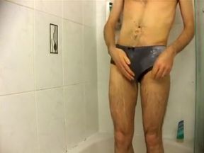 Piss, shower and cum in satin panties