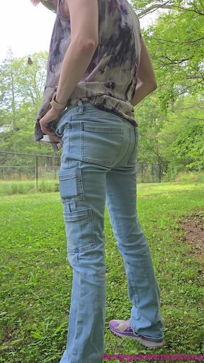 Milf drops her pants to pee