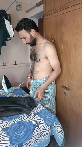 Indian young hairy boy show tools during iran on clothes