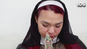 Adriana the Pervert Nun Giantess Dildo with Shrunken Sinner Inside Condom